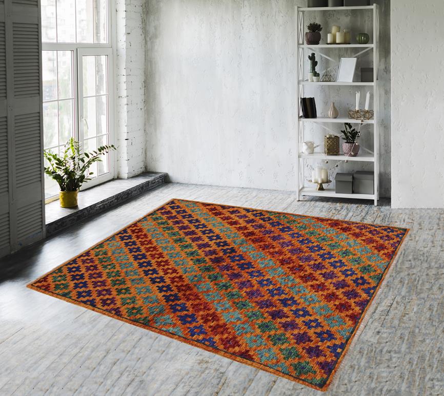 handmade Geometric Balouchi Orange Blue Hand Knotted RECTANGLE 100% WOOL area rug 3' x 5'