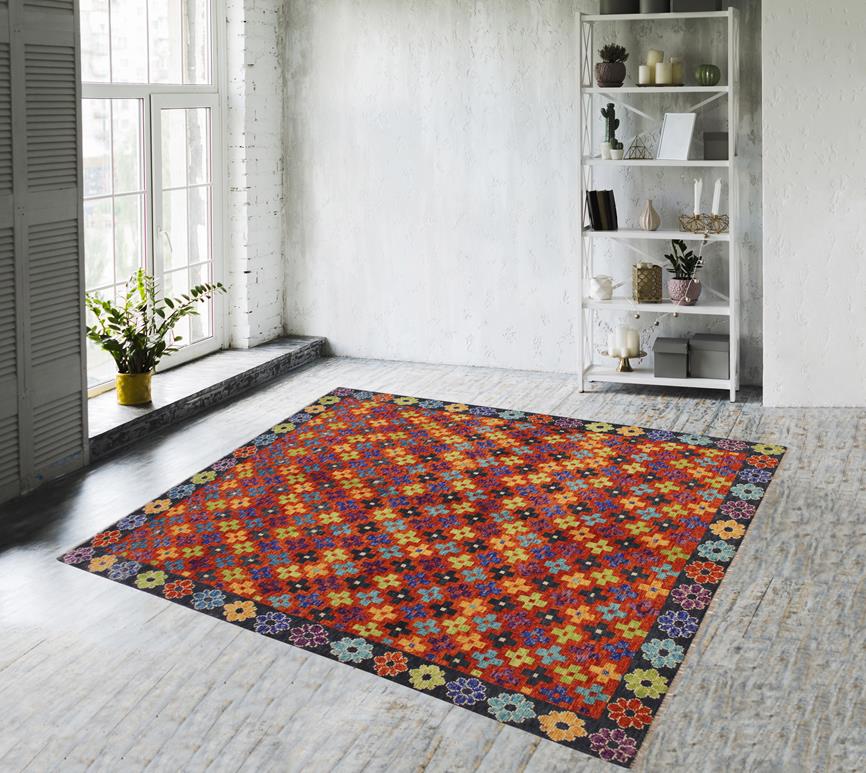 handmade Geometric Balouchi Rust Gray Hand Knotted RECTANGLE 100% WOOL area rug 6' x 8'