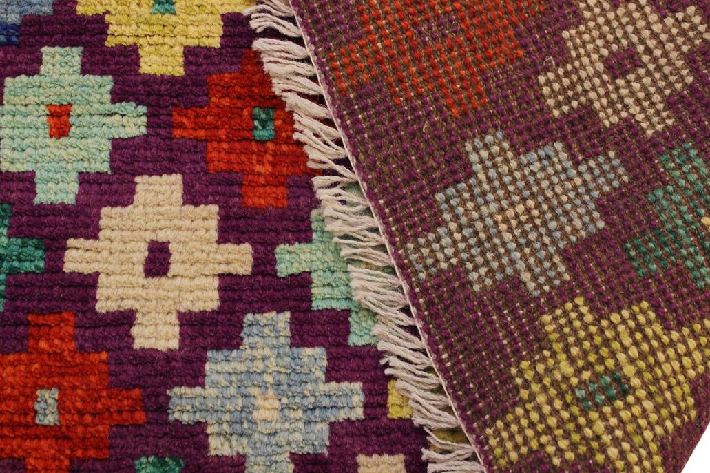 handmade Geometric Balouchi Purple Beige Hand Knotted RECTANGLE 100% WOOL area rug 3' x 5'