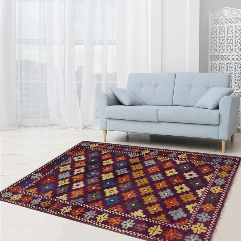 handmade Geometric Balouchi Purple Green Hand Knotted RECTANGLE 100% WOOL area rug 3' x 5'