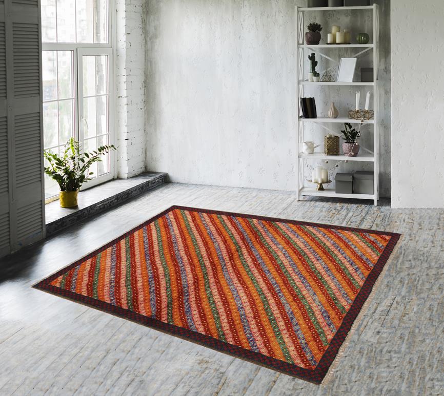 handmade Geometric Balouchi Orange Red Hand Knotted RECTANGLE 100% WOOL area rug 3' x 5'