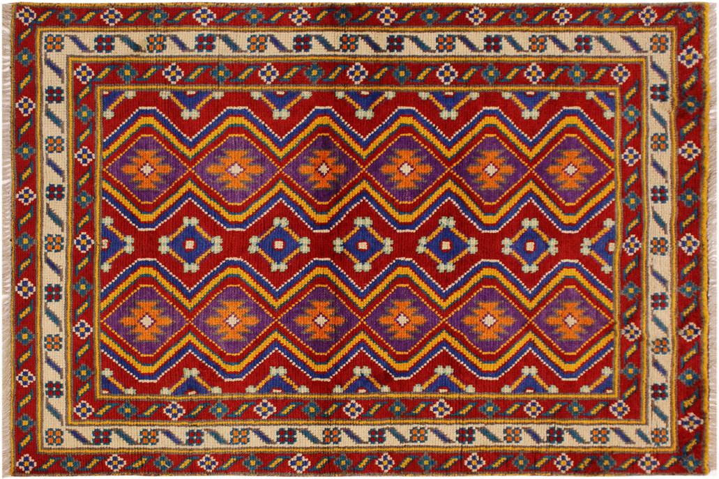 handmade Geometric Balouchi Red Beige Hand Knotted RECTANGLE 100% WOOL area rug 3' x 5'