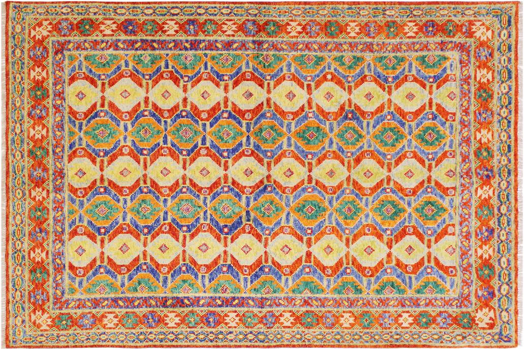 handmade Geometric Balouchi Red Blue Hand Knotted RECTANGLE 100% WOOL area rug 6' x 8'