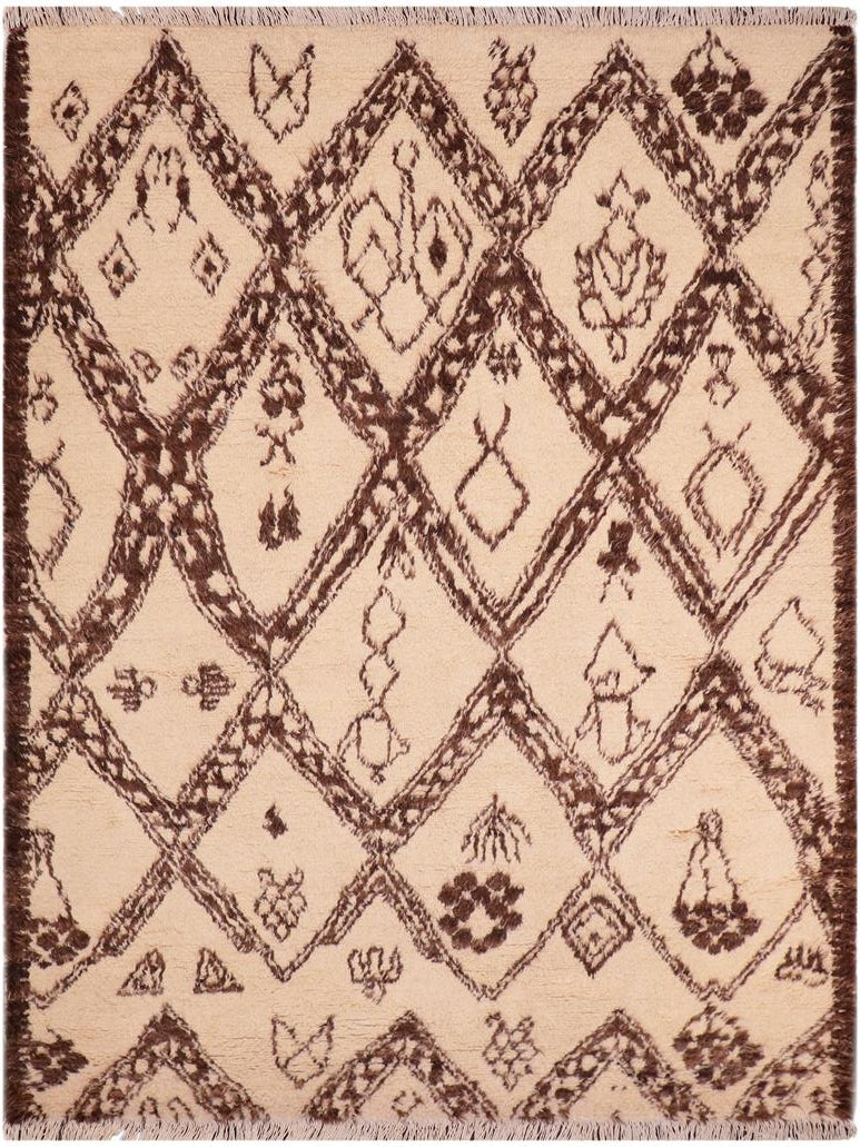 handmade Modern Moroccan Beige Brown Hand Knotted RECTANGLE 100% WOOL area rug 6x9