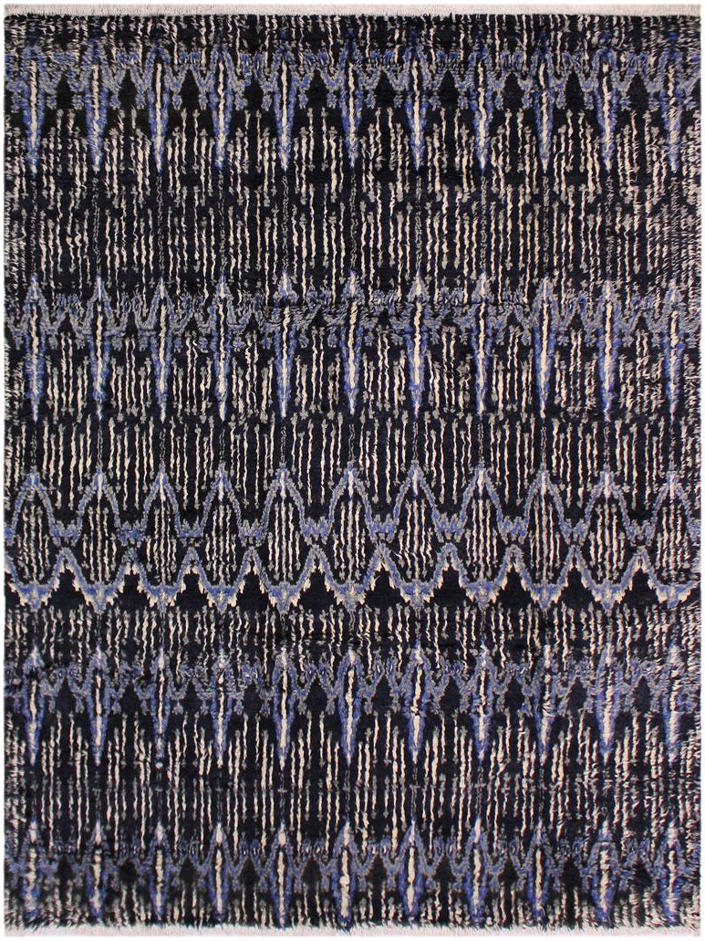 handmade Modern Moroccan Black Ivory Hand Knotted RECTANGLE 100% WOOL area rug 9x12