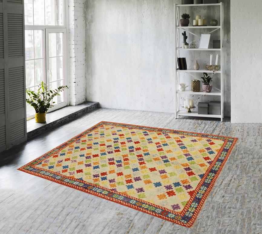 handmade Geometric Balouchi Beige Teal Hand Knotted RECTANGLE 100% WOOL area rug 5' x 7'