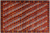 handmade Geometric Balouchi Orange Black Hand Knotted RECTANGLE 100% WOOL area rug 5x7