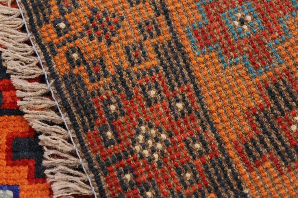 handmade Geometric Balouchi Orange Black Hand Knotted RECTANGLE 100% WOOL area rug 5' x 7'