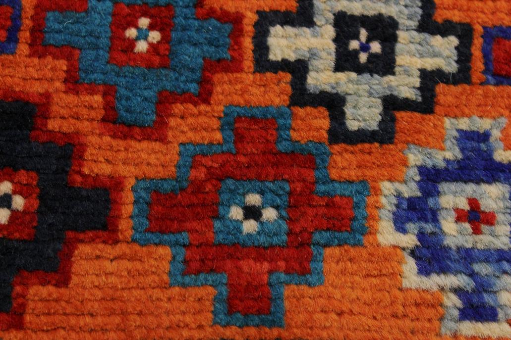 handmade Geometric Balouchi Orange Black Hand Knotted RECTANGLE 100% WOOL area rug 5' x 7'