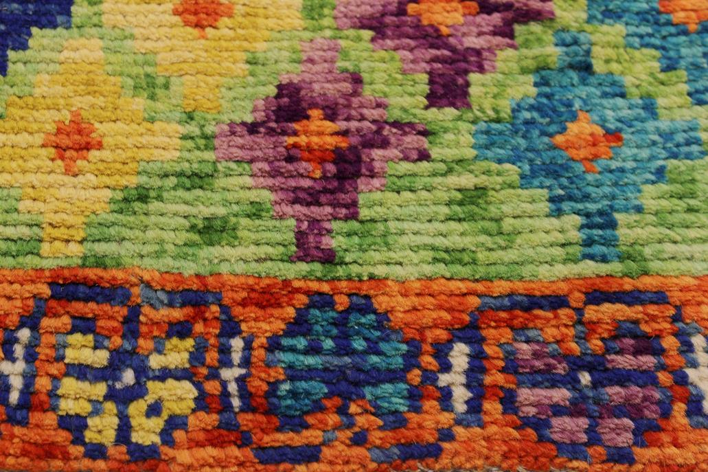 handmade Geometric Balouchi Green Orange Hand Knotted RECTANGLE 100% WOOL area rug 5' x 7'