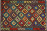 Tribal Turkish Kilim Carmelit Hand-Woven Wool Rug - 3'5'' x 4'11''