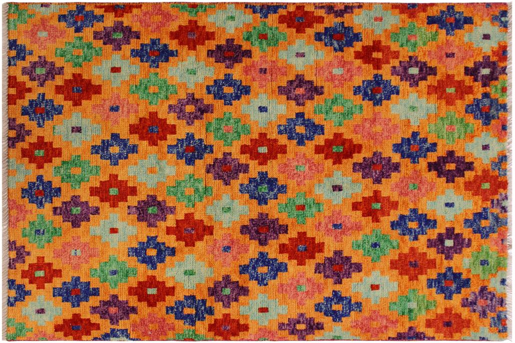 handmade Geometric Balouchi Orange Red Hand Knotted RECTANGLE 100% WOOL area rug 3' x 5'