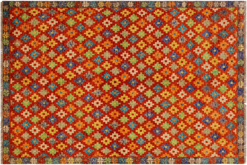 handmade Geometric Balouchi Orange Brown Hand Knotted RECTANGLE 100% WOOL area rug 5' x 7'