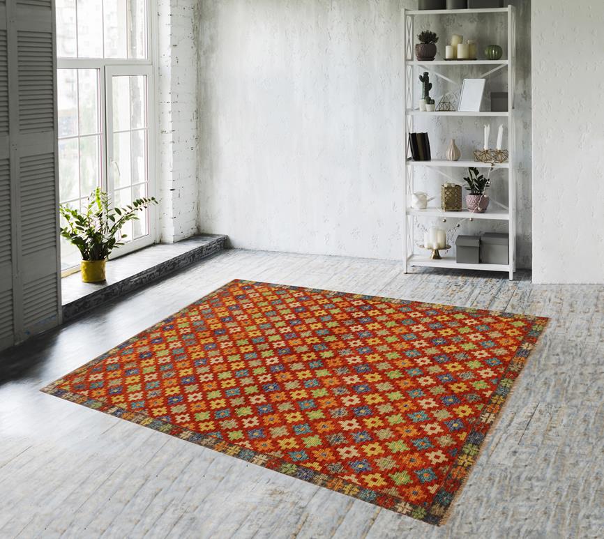 handmade Geometric Balouchi Orange Brown Hand Knotted RECTANGLE 100% WOOL area rug 5' x 7'