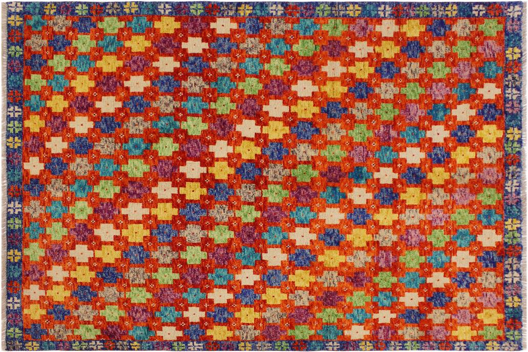 handmade Geometric Balouchi Orange Blue Hand Knotted RECTANGLE 100% WOOL area rug 5' x 7'