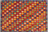 handmade Geometric Balouchi Orange Blue Hand Knotted RECTANGLE 100% WOOL area rug 5' x 7'
