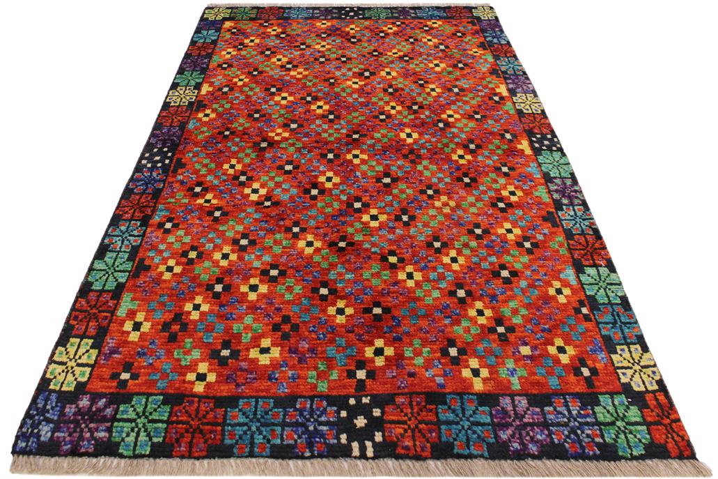 handmade Geometric Balouchi Orange Black Hand Knotted RECTANGLE 100% WOOL area rug 3' x 5'