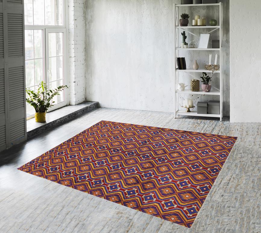 handmade Geometric Balouchi Purple Blue Hand Knotted RECTANGLE 100% WOOL area rug 5' x 7'