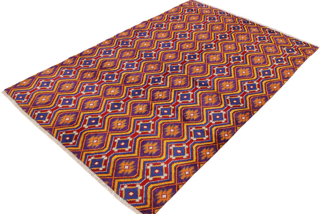 handmade Geometric Balouchi Purple Blue Hand Knotted RECTANGLE 100% WOOL area rug 5' x 7'