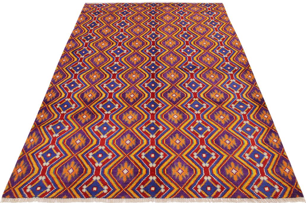 handmade Geometric Balouchi Purple Blue Hand Knotted RECTANGLE 100% WOOL area rug 5' x 7'