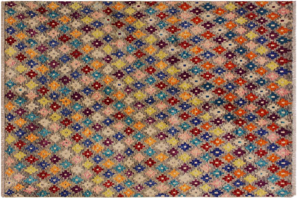 handmade Geometric Balouchi Gray Blue Hand Knotted RECTANGLE 100% WOOL area rug 5' x 7'