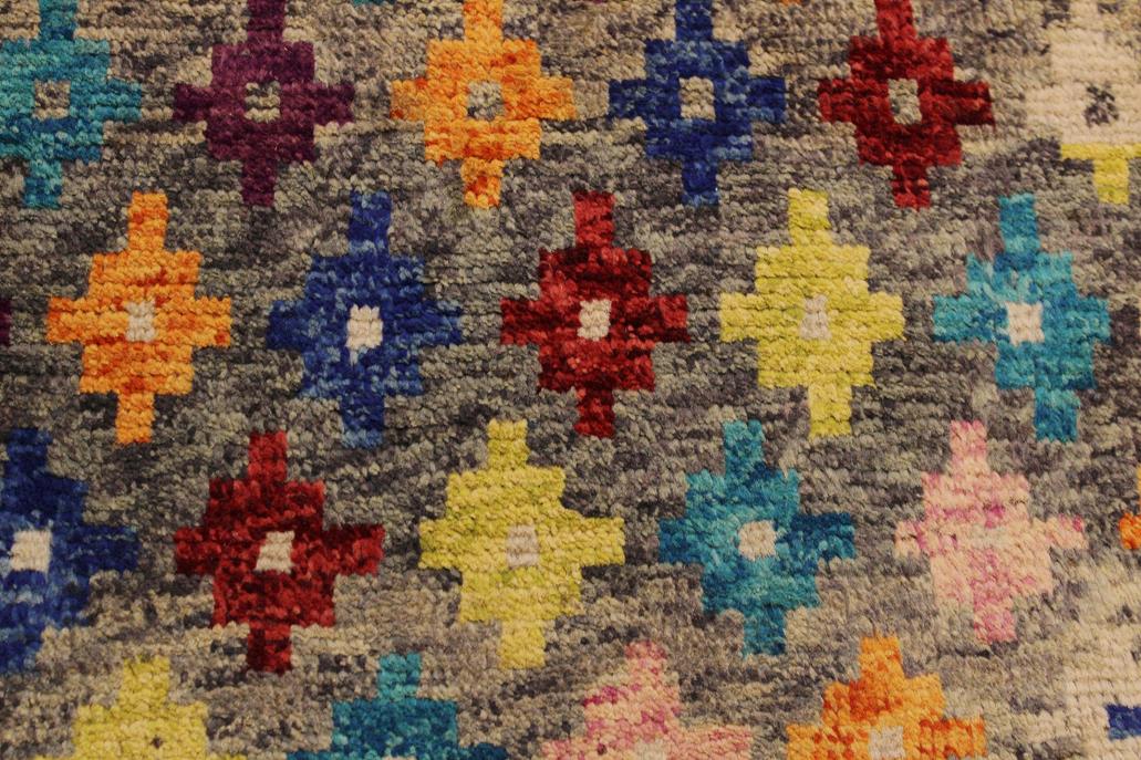 handmade Geometric Balouchi Gray Blue Hand Knotted RECTANGLE 100% WOOL area rug 5' x 7'
