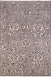 handmade Transitional Kafkaz Gray Ivory Hand Knotted RECTANGLE 100% WOOL area rug 6X9