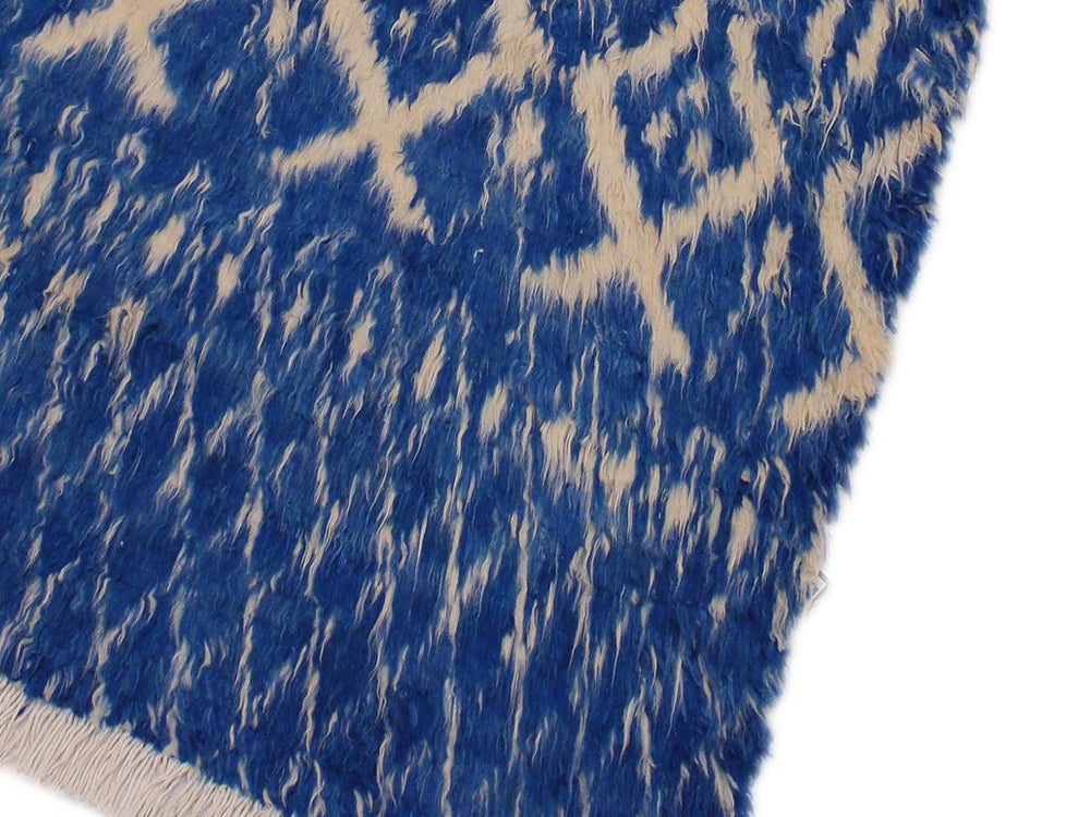 handmade Modern Moroccan Blue Ivory Hand Knotted RECTANGLE 100% WOOL area rug 4x6