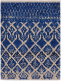 handmade Modern Moroccan Blue Ivory Hand Knotted RECTANGLE 100% WOOL area rug 4x6