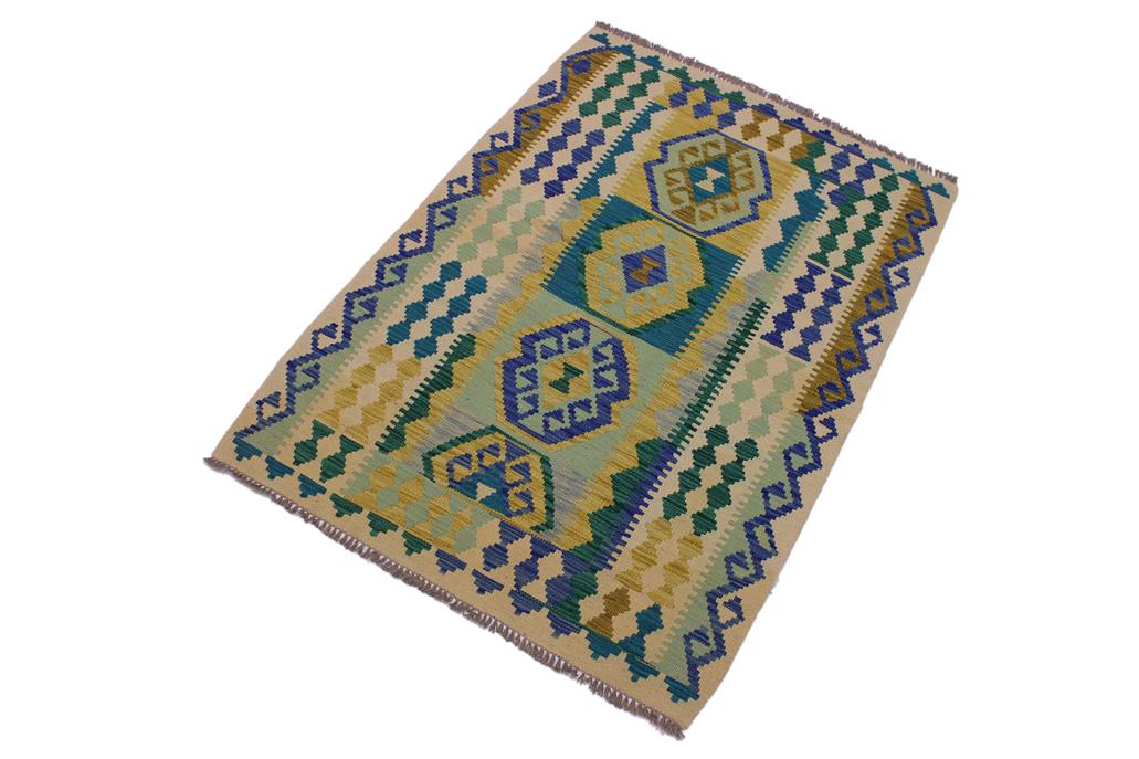 Flat Weave Kilim, Antique, Navaho, Vintage, Handmade, Geometric Kilim Beige Blue Hand-Woven Rectangle 100% Wool Area Rug 4 x 5