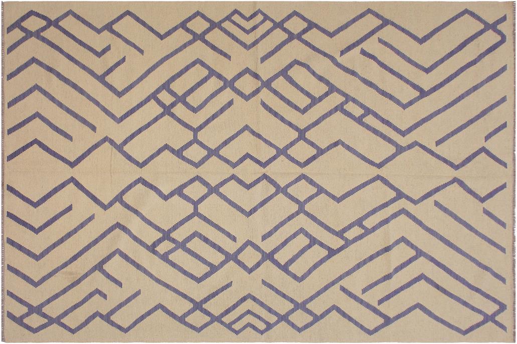 Flat Weave Kilim, Antique, Navaho, Vintage, Handmade, Modern Kilim Beige Purple Hand-Woven Rectangle 100% Wool Area Rug 7 x 10