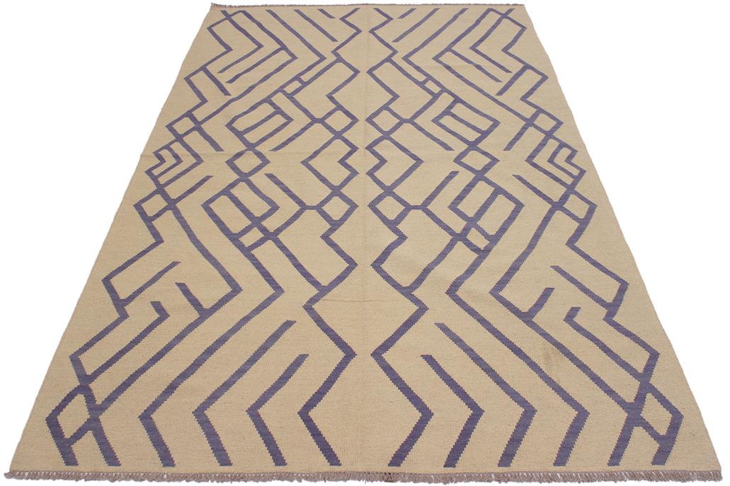 Flat Weave Kilim, Antique, Navaho, Vintage, Handmade, Modern Kilim Beige Purple Hand-Woven Rectangle 100% Wool Area Rug 7 x 10