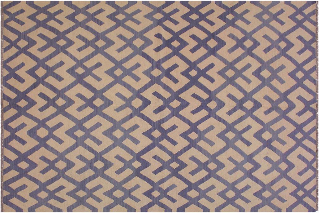 Flat Weave Kilim, Antique, Navaho, Vintage, Handmade, Modern Kilim Beige Purple Hand-Woven Rectangle 100% Wool Area Rug 6 x 8