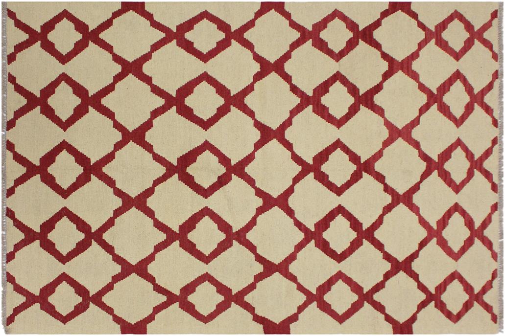 Flat Weave Kilim, Antique, Navaho, Vintage, Handmade, Modern Kilim Beige Red Hand-Woven Rectangle 100% Wool Area Rug 4 x 6