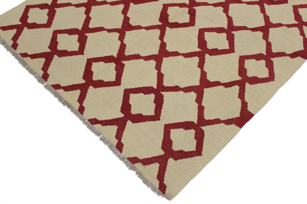 Flat Weave Kilim, Antique, Navaho, Vintage, Handmade, Modern Kilim Beige Red Hand-Woven Rectangle 100% Wool Area Rug 4 x 6