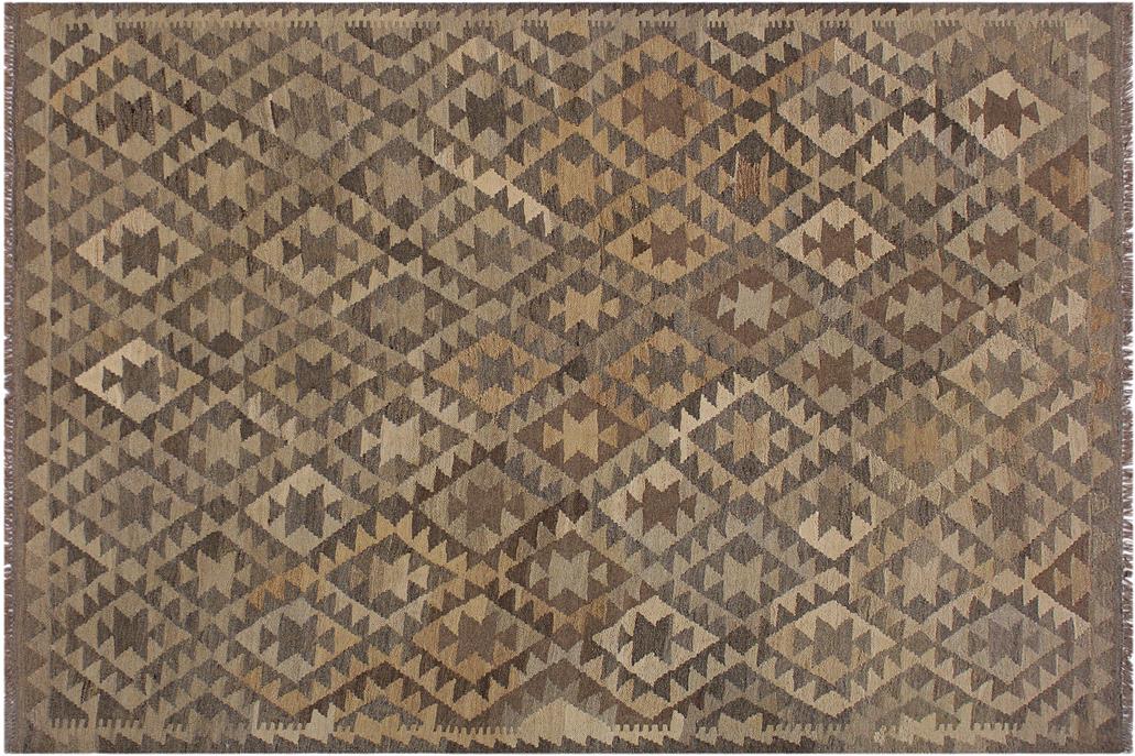 Flat Weave Kilim, Antique, Navaho, Vintage, Handmade, Geometric Kilim Gray Brown Hand-Woven Rectangle 100% Wool Area Rug 6 x 8