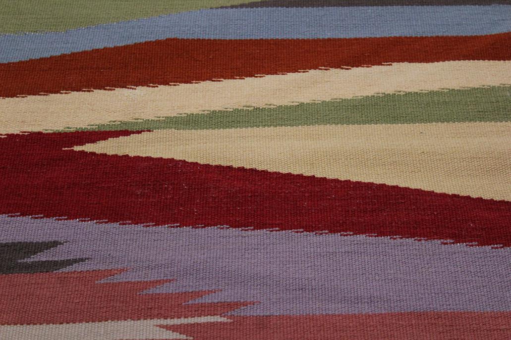 Flat Weave Kilim, Antique, Navaho, Vintage, Handmade, Modern Kilim Gray Blue Hand-Woven Rectangle 100% Wool Area Rug 6 x 9
