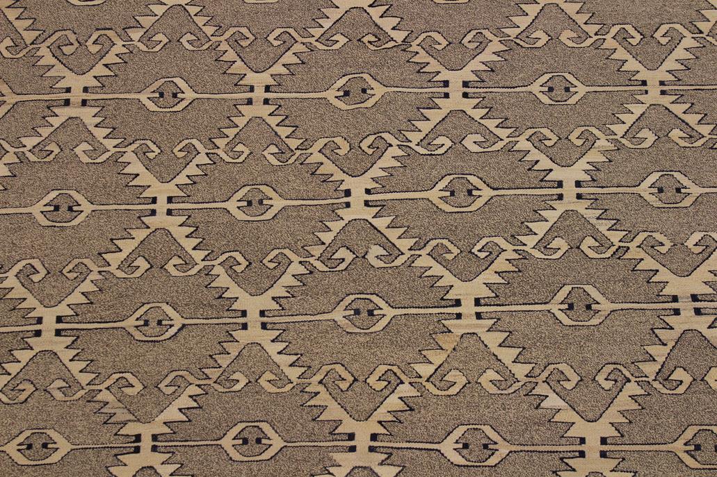 Flat Weave Kilim, Antique, Navaho, Vintage, Handmade, Modern Kilim Gray Tan Hand-Woven Rectangle 100% Wool Area Rug 6 x 8