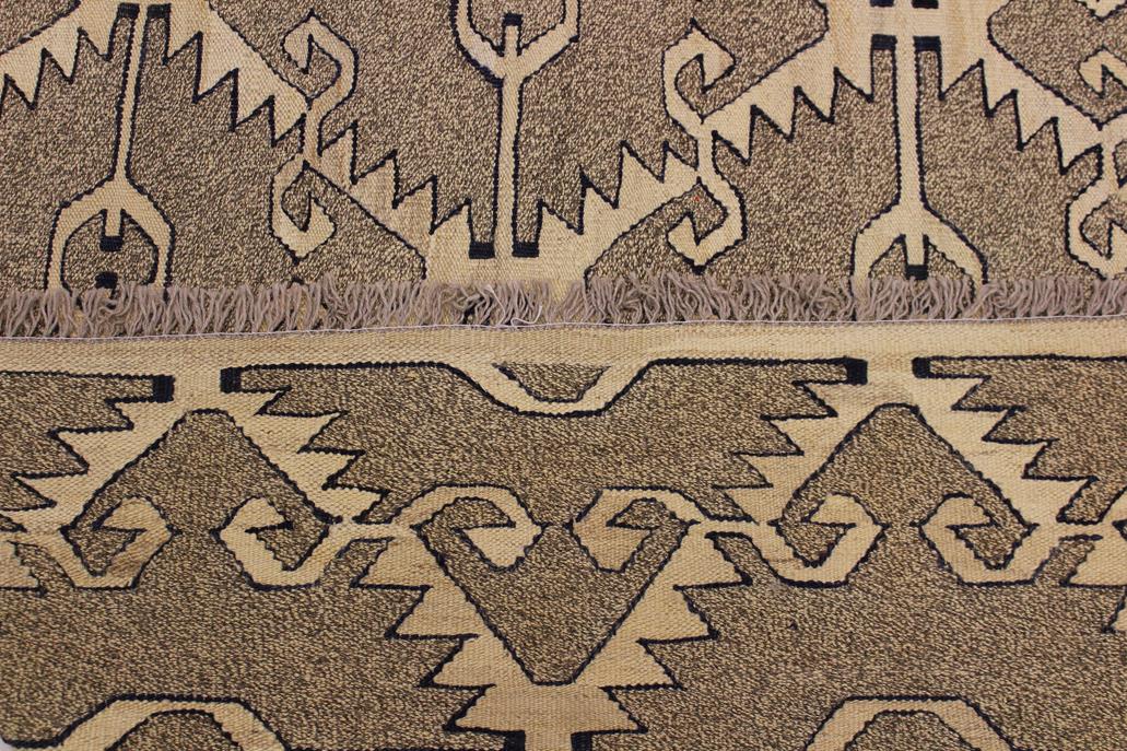 Flat Weave Kilim, Antique, Navaho, Vintage, Handmade, Modern Kilim Gray Tan Hand-Woven Rectangle 100% Wool Area Rug 6 x 8