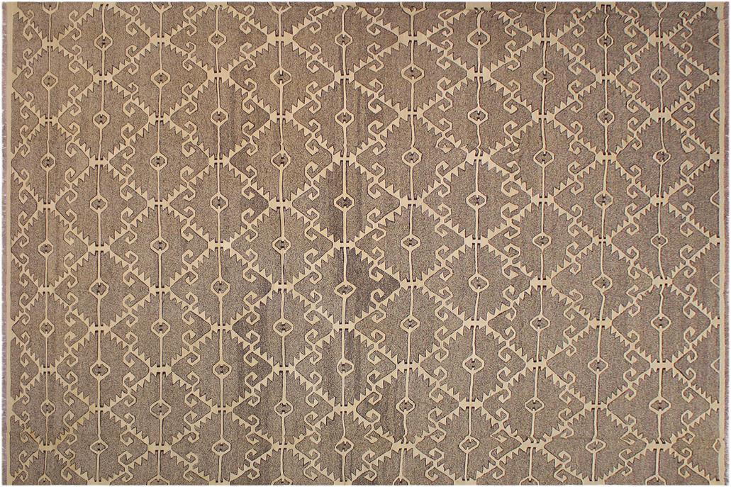 Flat Weave Kilim, Antique, Navaho, Vintage, Handmade, Modern Kilim Drk. Gray Ivory Hand-Woven Rectangle 100% Wool Area Rug 10 x 14