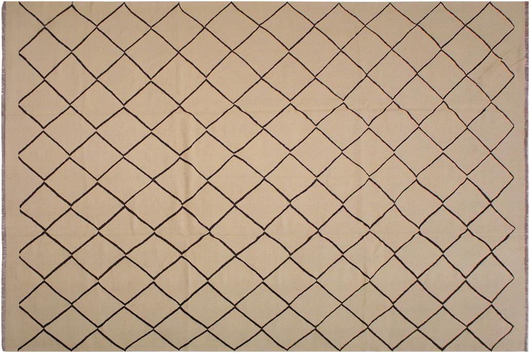 Flat Weave Kilim, Antique, Navaho, Vintage, Handmade, Modern Kilim Tan Black Hand-Woven Rectangle 100% Wool Area Rug 10 x 13