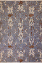 handmade Modern Kafkaz Blue Ivory Hand Knotted RECTANGLE 100% WOOL area rug 9X12