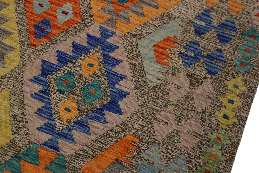 Flat Weave Kilim, Antique, Navaho, Vintage, Handmade, Geometric Kilim Brown Blue Hand-Woven Rectangle 100% Wool Area Rug 5 x 7