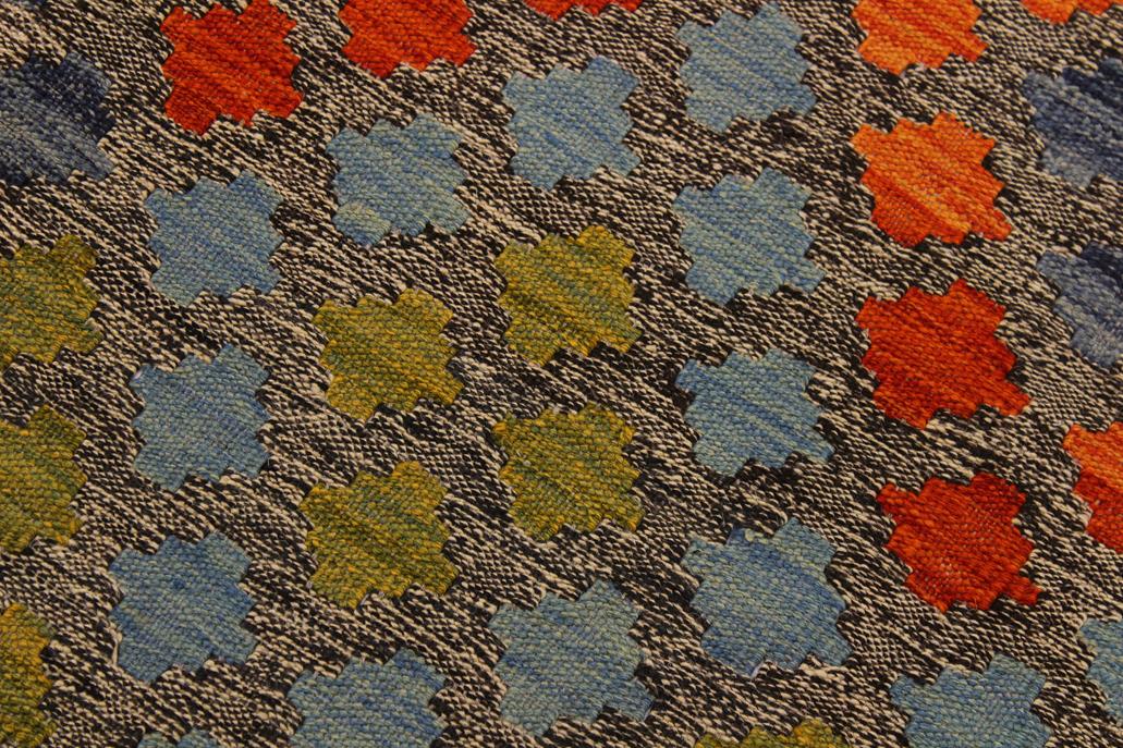 Flat Weave Kilim, Antique, Navaho, Vintage, Handmade, Modern Kilim Brown Gray Hand-Woven Rectangle 100% Wool Area Rug 7 x 10