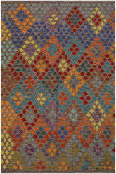 Flat Weave Kilim Antique Navaho Vintage handmade Modern Kilim Brown Gray Hand-Woven Rectangle 100% Wool Area Rug 7x10