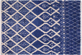 handmade Geometric Moroccan Blue Ivory Hand Knotted RECTANGLE 100% WOOL area rug 8' x 10'