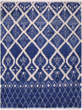 handmade Modern Moroccan Blue Ivory Hand Knotted RECTANGLE 100% WOOL area rug 8x10