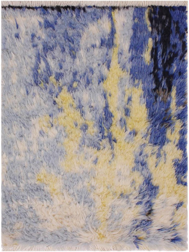 handmade Modern Moroccan Blue Gray Hand Knotted RECTANGLE 100% WOOL area rug 2x3