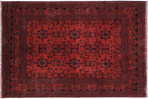 handmade Geometric Khal Muhamm Drk. Red Black Hand Knotted RECTANGLE 100% WOOL area rug 6' x 8'