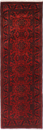 handmade Tribal Biljik Khal Mohammadi Drk. Red Black Hand Knotted RUNNER 100% WOOL Runner 3x10
